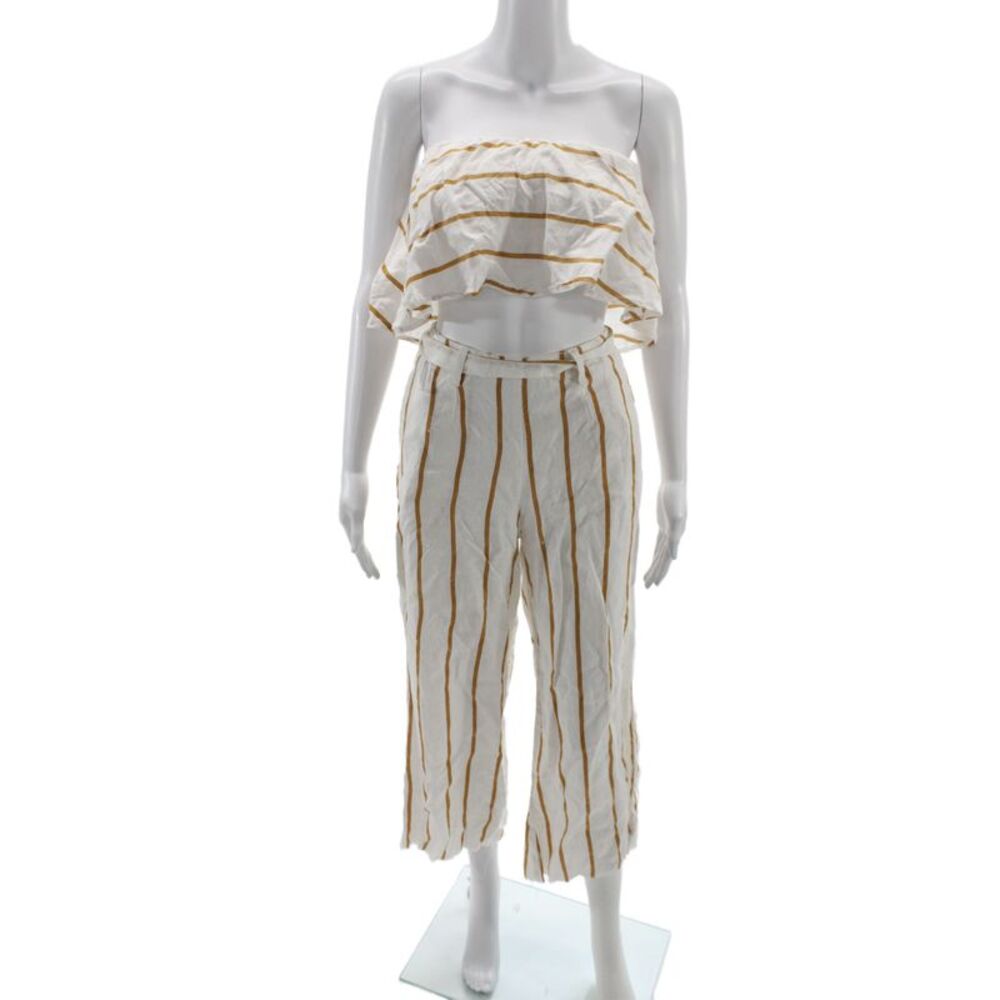 Faithfull The Brand Women White Linen Striped Sleeveless Pants Set Size 4